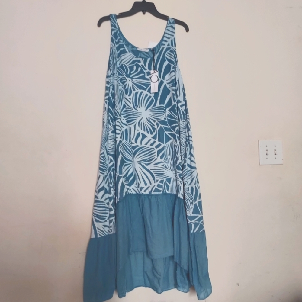 CRISTINA VERGANI Made In Italy Linen Blend Flounce Hem Oversize Dress Sz-M
